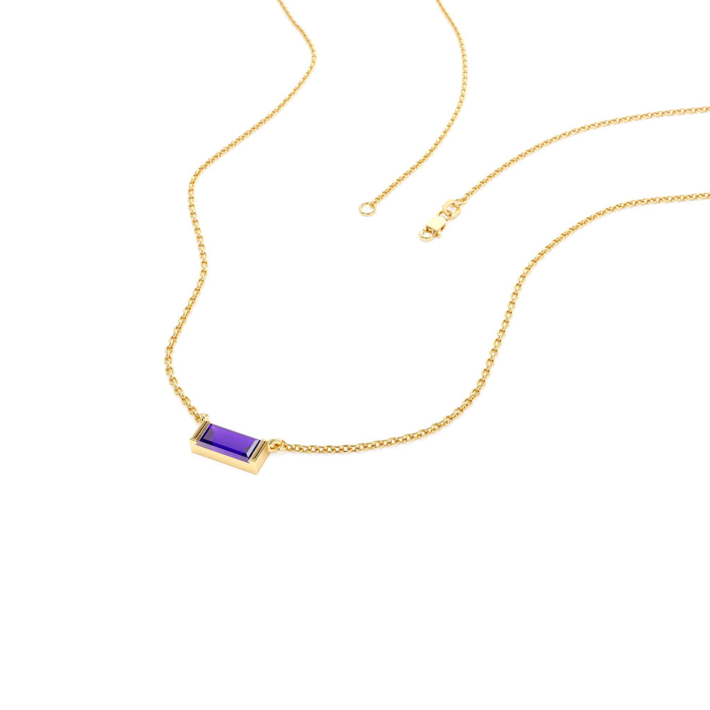14Kt Gold Baguette Amethyst Dainty Birthstone Necklace - view 3