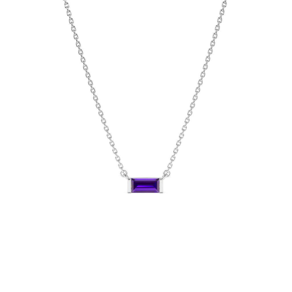 14Kt Gold Baguette Amethyst Dainty Birthstone Necklace - view 4