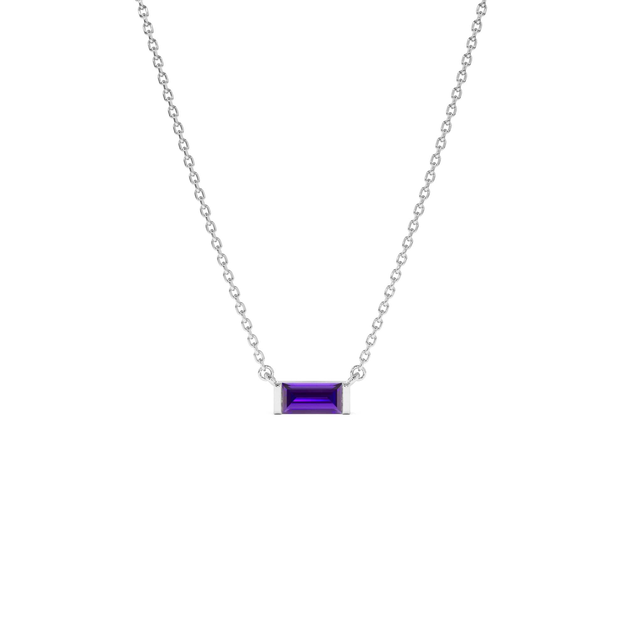 14Kt Gold Baguette Amethyst Dainty Birthstone Necklace - view 4