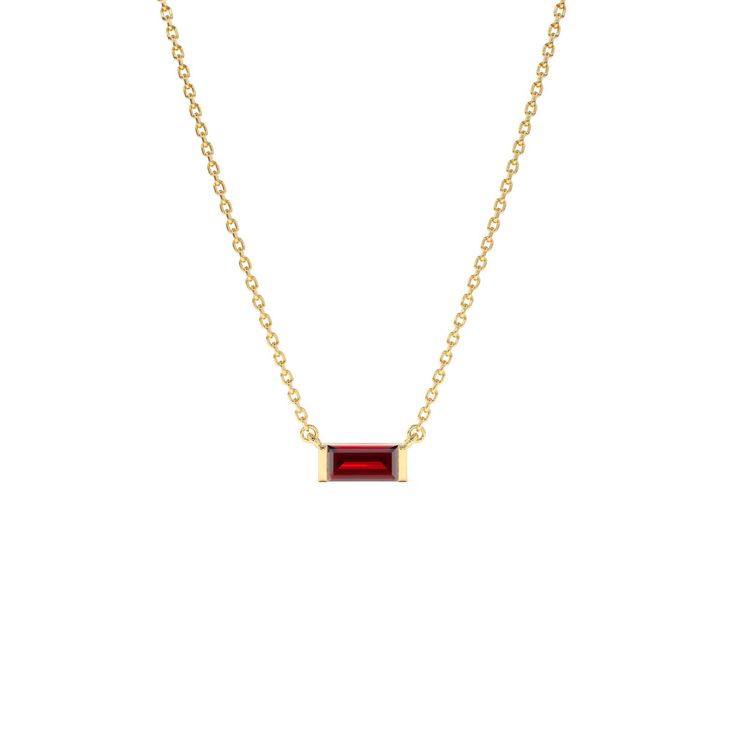14Kt Gold Baguette Garnet Dainty Birthstone Necklace by Orlina Fine