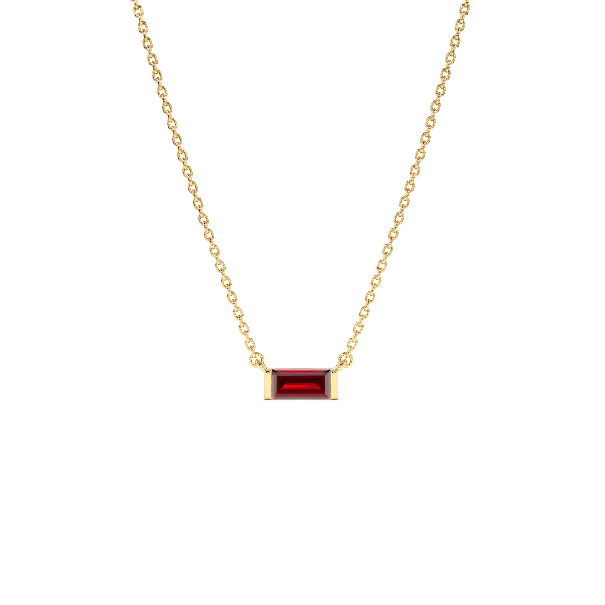 14Kt Gold Baguette Garnet Dainty Birthstone Necklace by Orlina Fine
