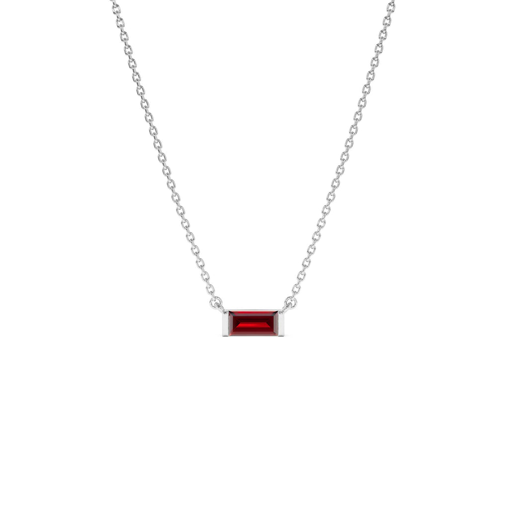 14Kt Gold Baguette Garnet Dainty Birthstone Necklace - view 2