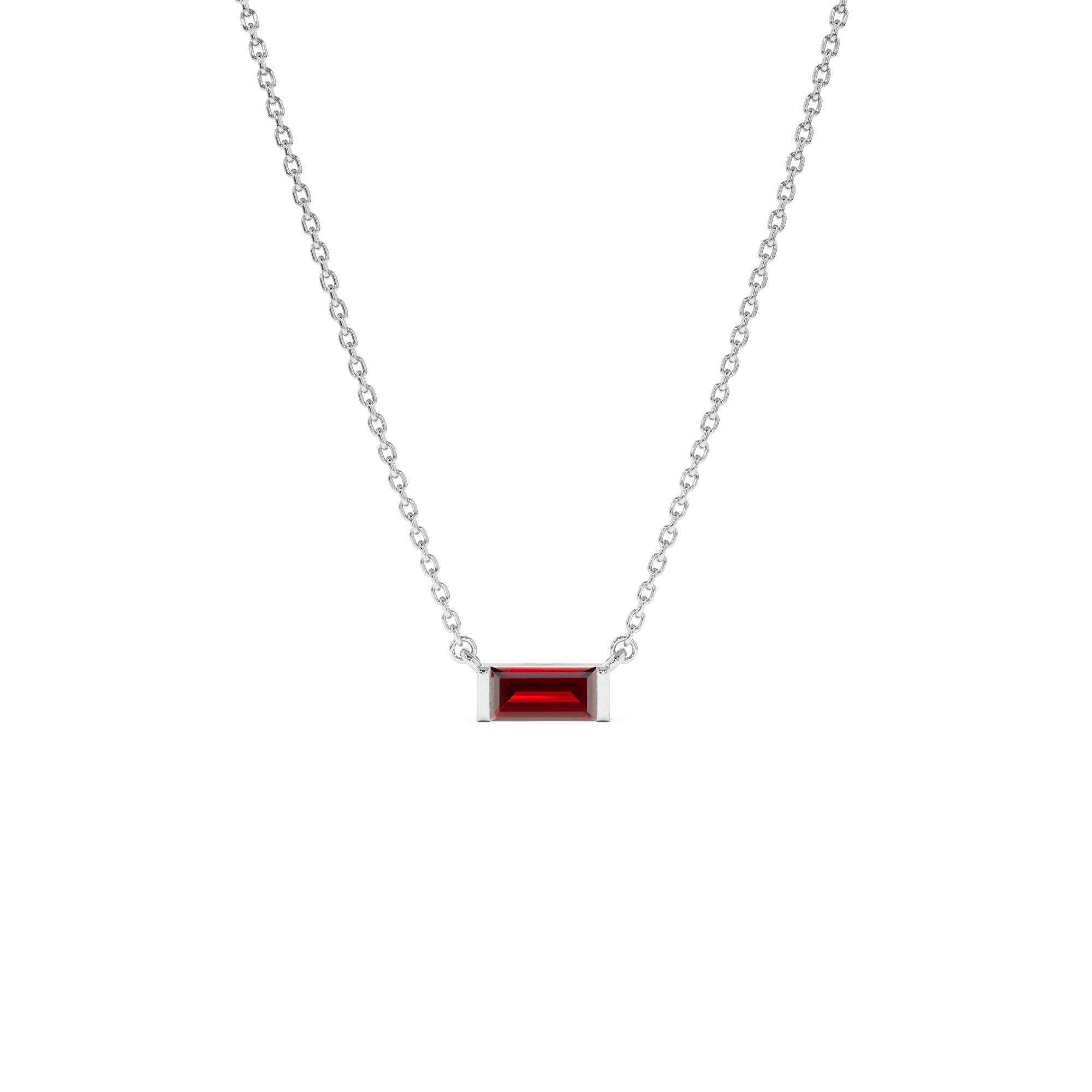 14Kt Gold Baguette Garnet Dainty Birthstone Necklace - view 2