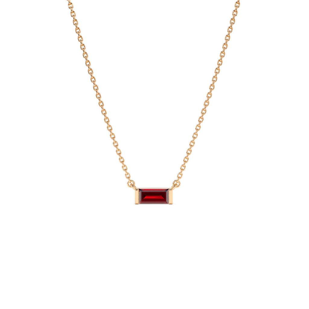 14Kt Gold Baguette Garnet Dainty Birthstone Necklace - view 3