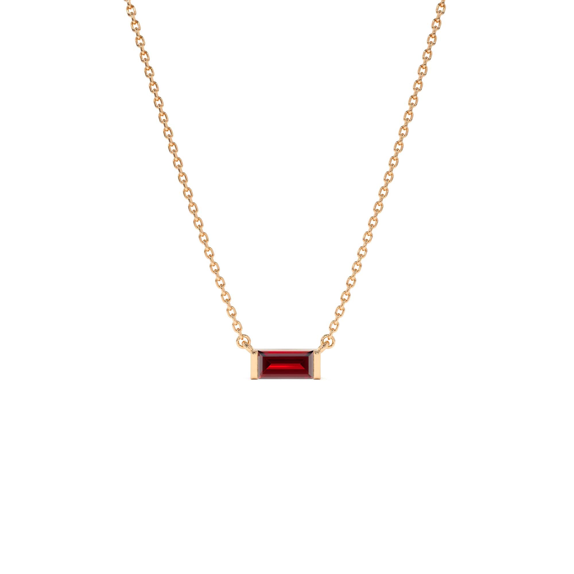 14Kt Gold Baguette Garnet Dainty Birthstone Necklace - view 3