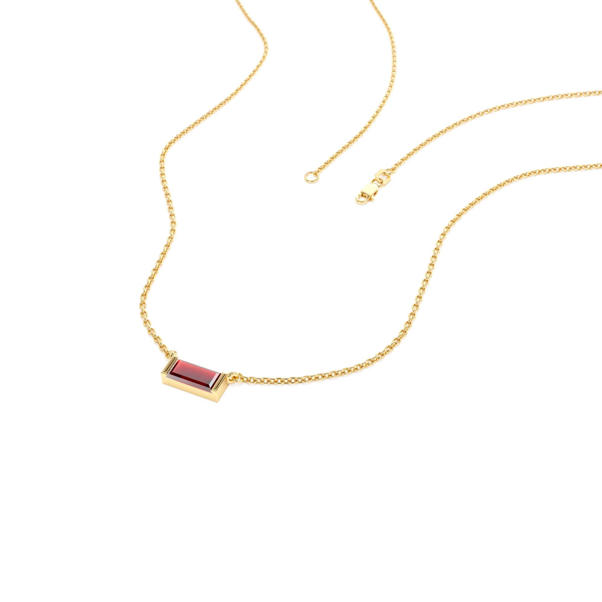 14Kt Gold Baguette Garnet Dainty Birthstone Necklace - view 4