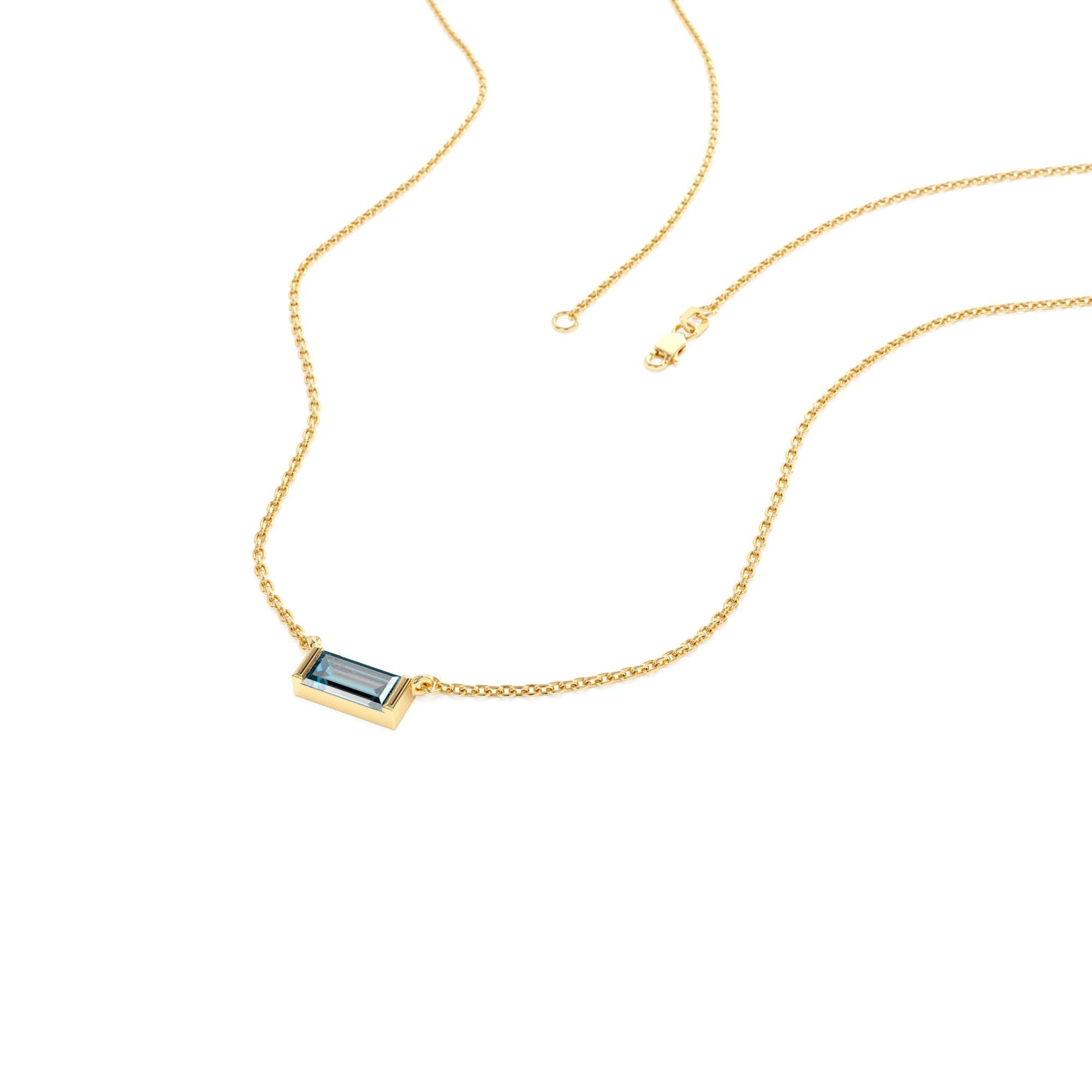 14Kt Gold Baguette London Blue Topaz Dainty Birthstone Necklace - view 2
