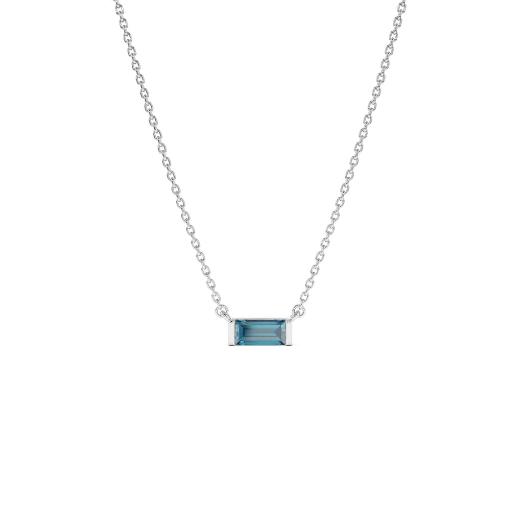 14Kt Gold Baguette London Blue Topaz Dainty Birthstone Necklace - view 4