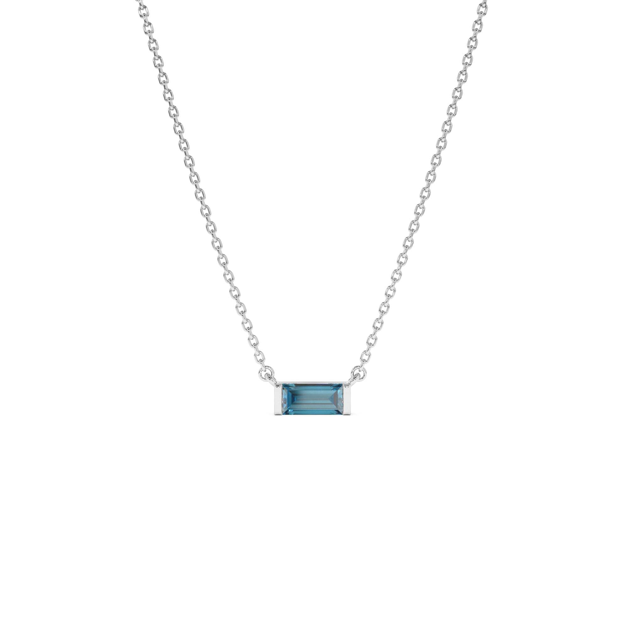 14Kt Gold Baguette London Blue Topaz Dainty Birthstone Necklace - view 4