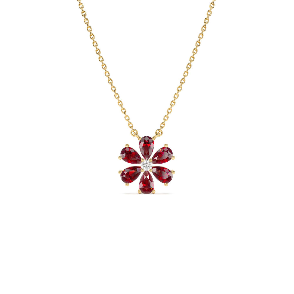 14K Gold Garnet Flower Necklace by Orlina Fine