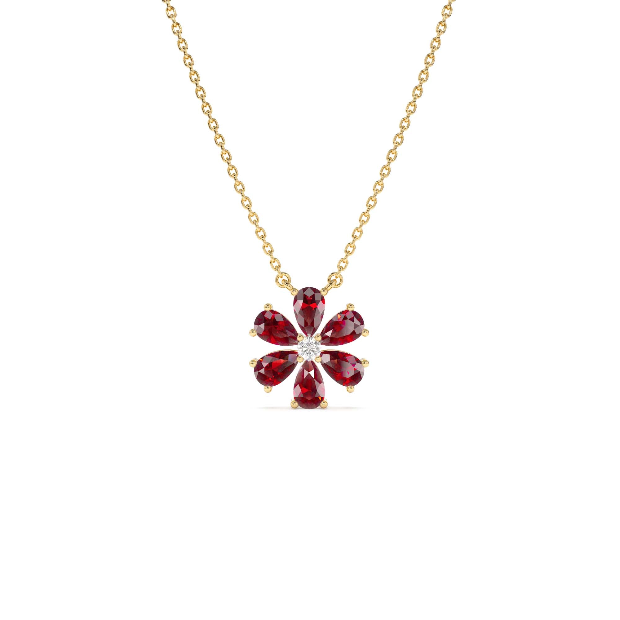 14K Gold Garnet Flower Necklace by Orlina Fine