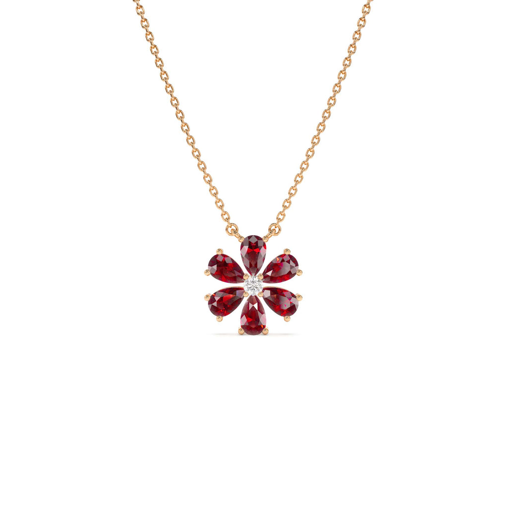 14K Gold Garnet Flower Necklace - view 2