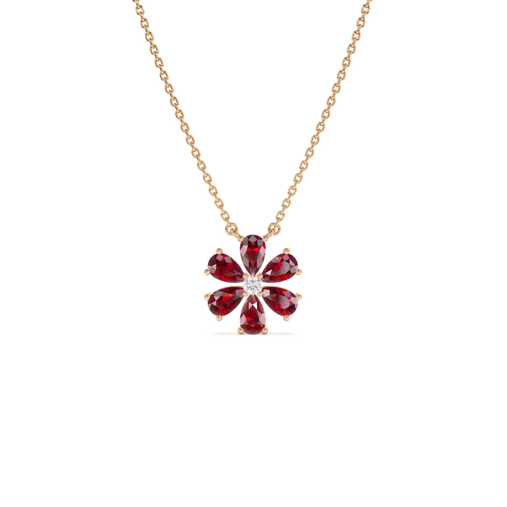 14K Gold Garnet Flower Necklace - view 2