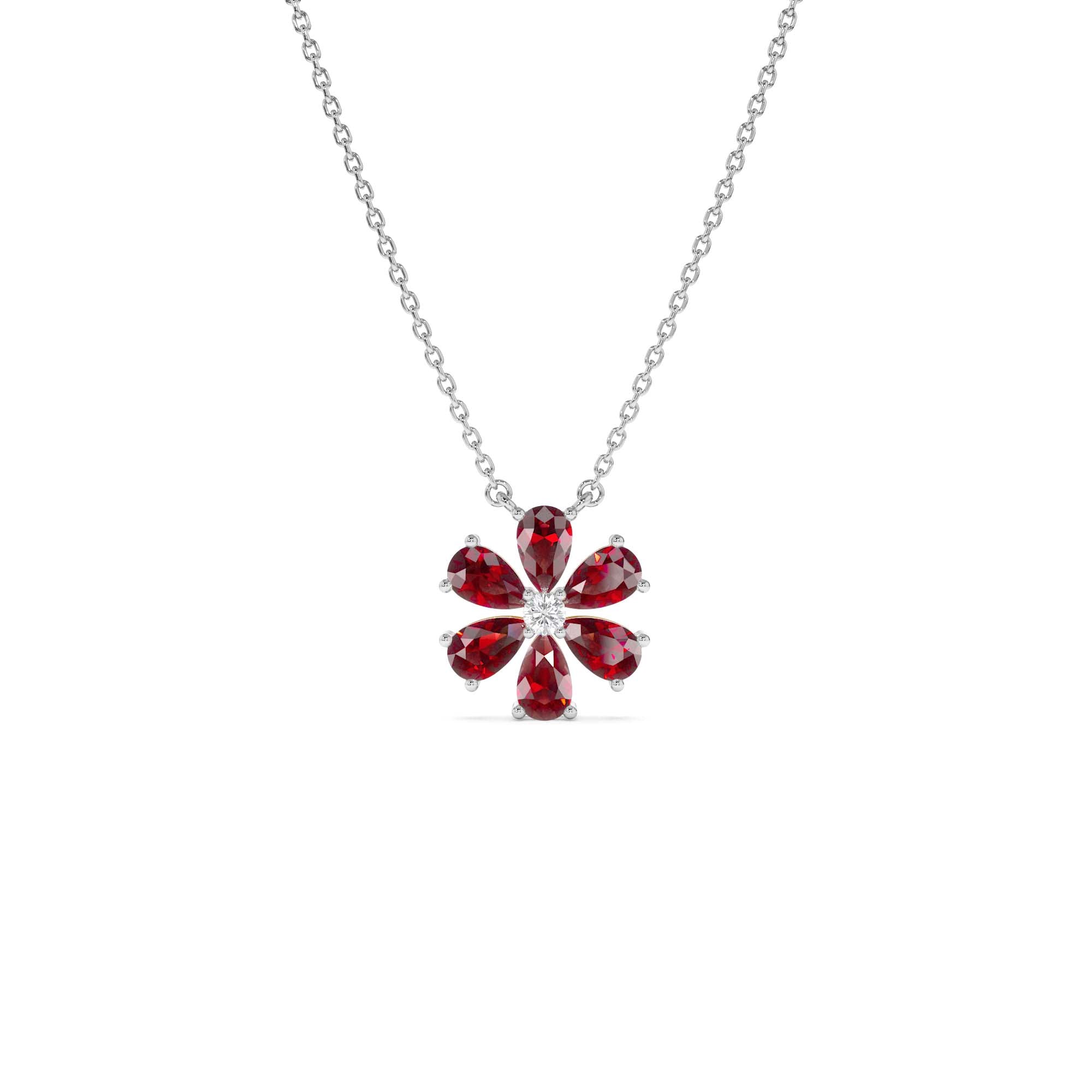 14K Gold Garnet Flower Necklace - view 3