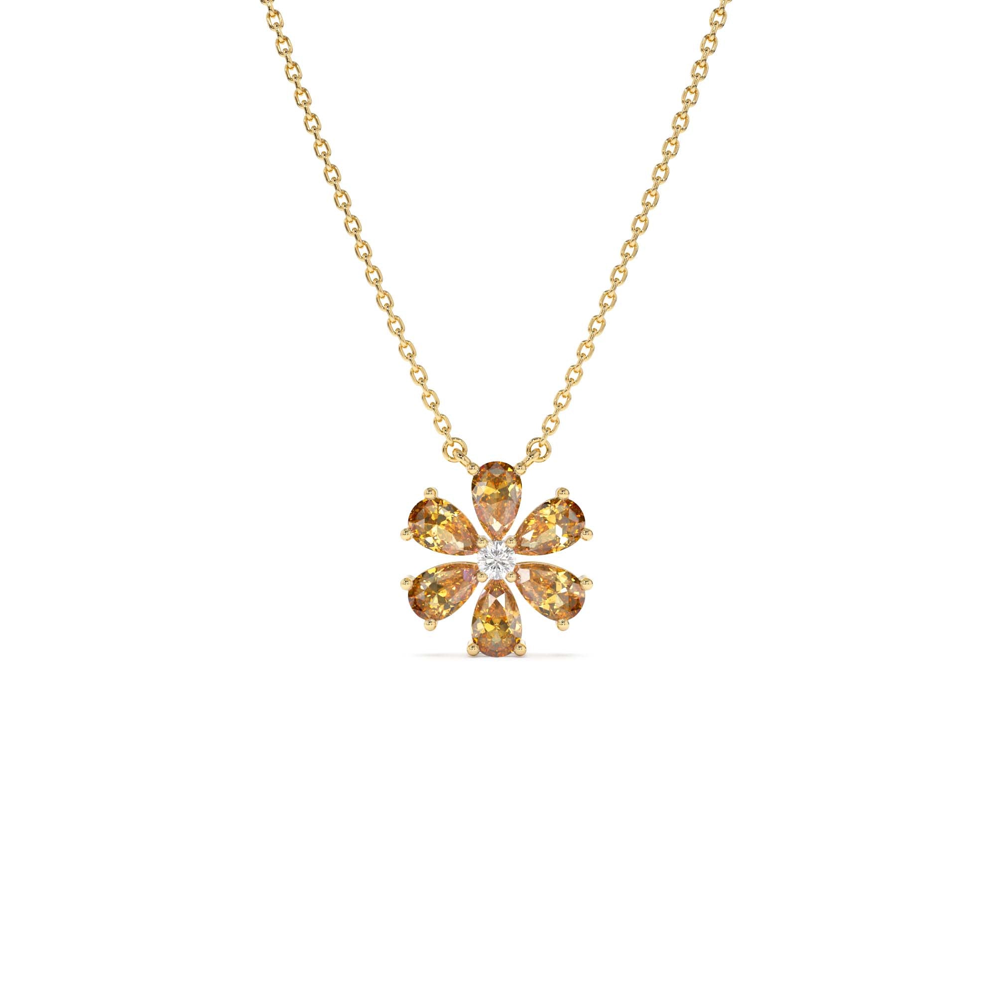 14K Gold Citrine Flower Necklace by Orlina Fine