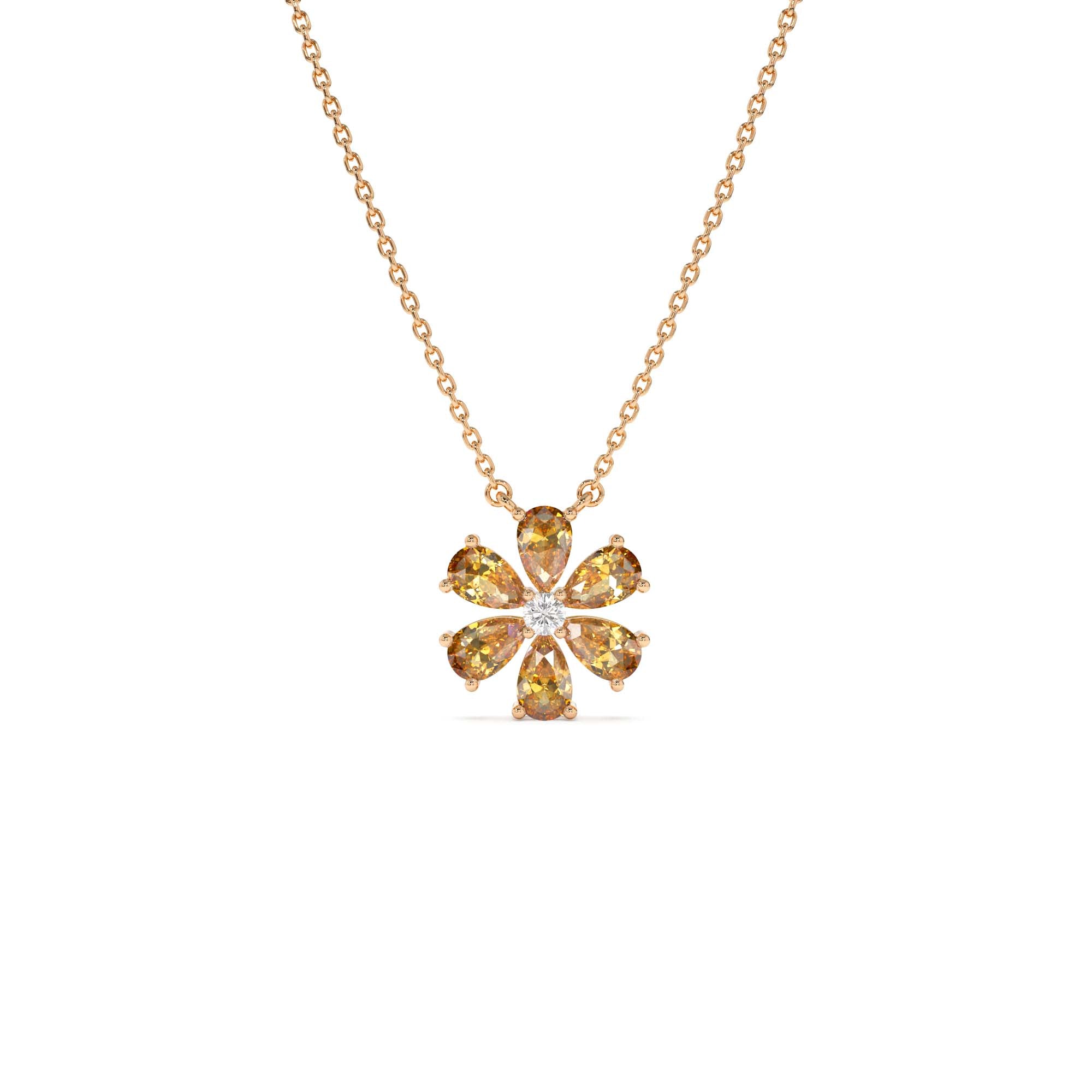 14K Gold Citrine Flower Necklace - view 3