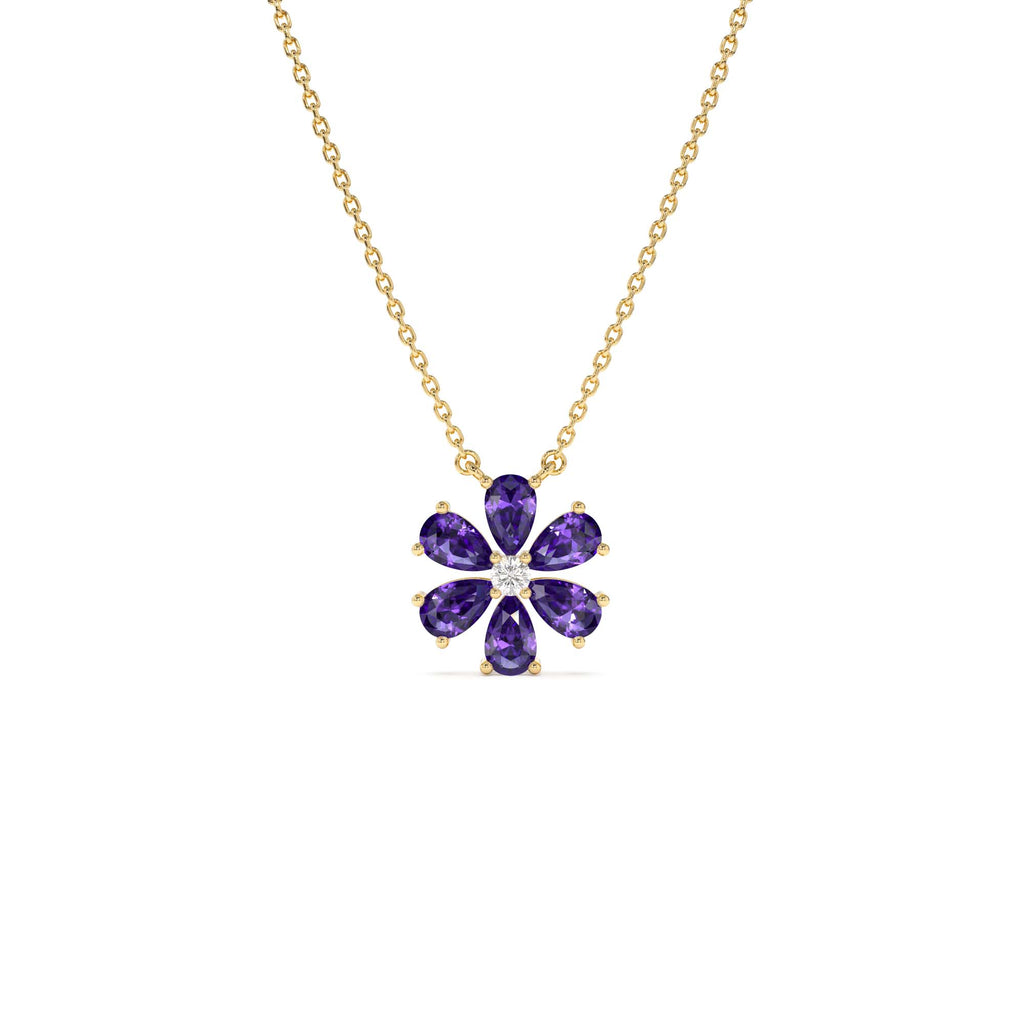 14K Gold Amethyst Flower Necklace by Orlina Fine