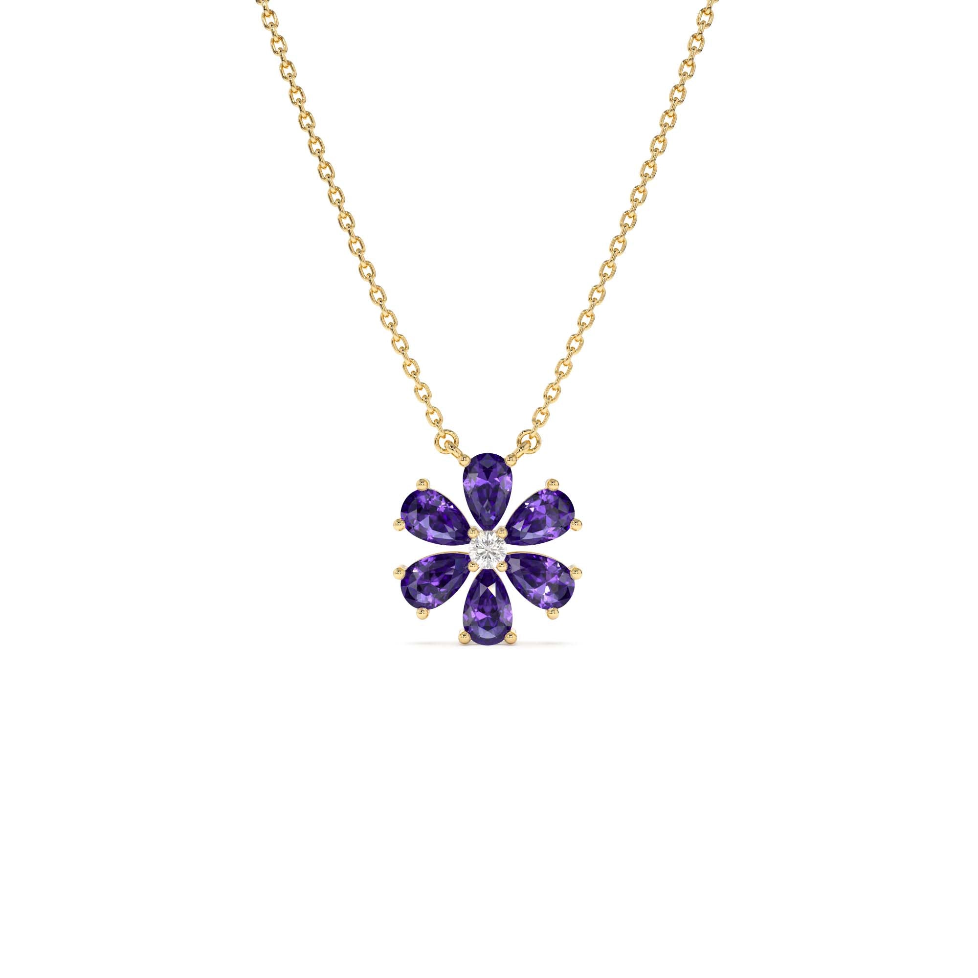 14K Gold Amethyst Flower Necklace by Orlina Fine