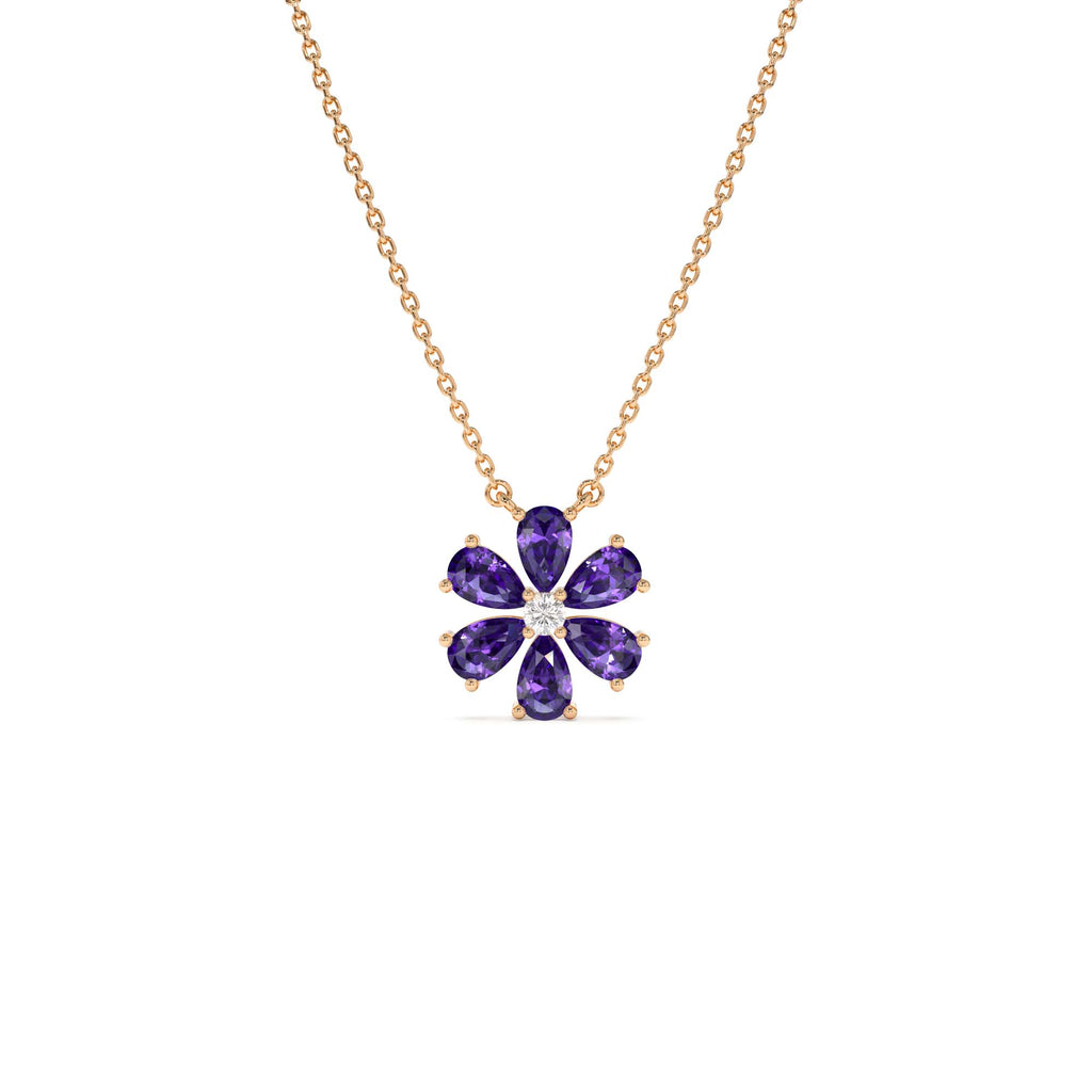 14K Gold Amethyst Flower Necklace - view 2