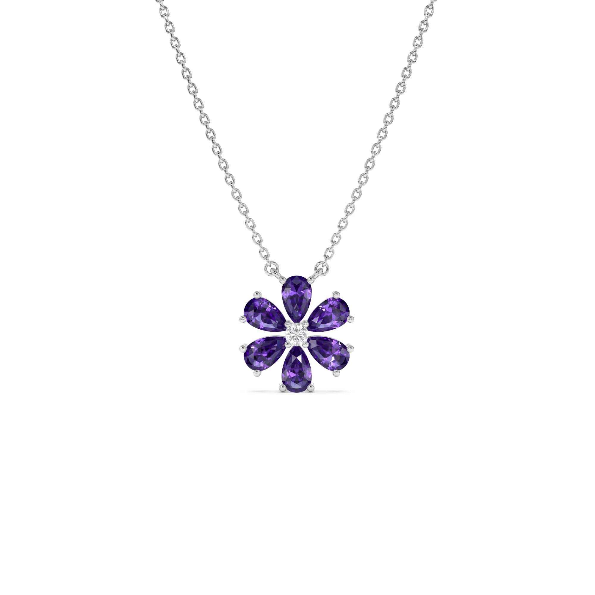 14K Gold Amethyst Flower Necklace - view 3