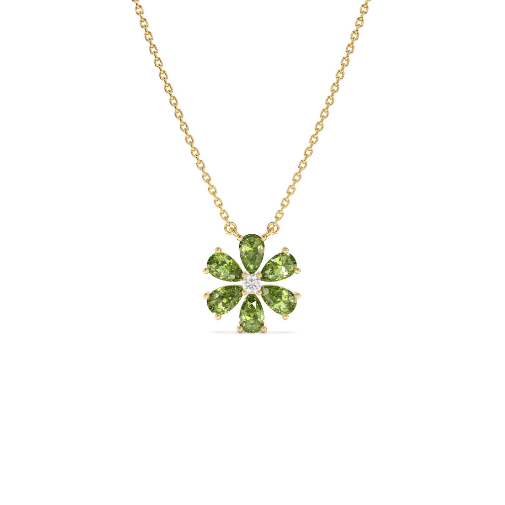 14K Gold Peridot Flower Necklace by Orlina Fine