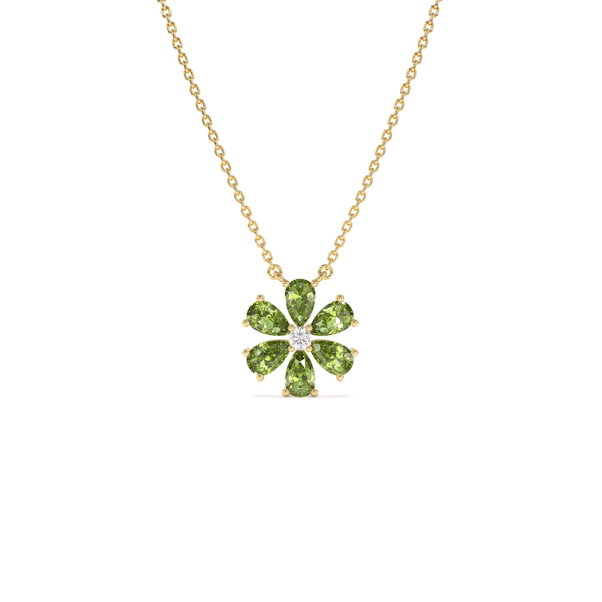 14K Gold Peridot Flower Necklace by Orlina Fine