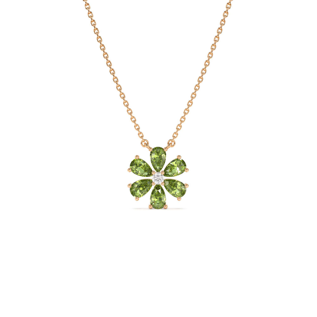 14K Gold Peridot Flower Necklace - view 2