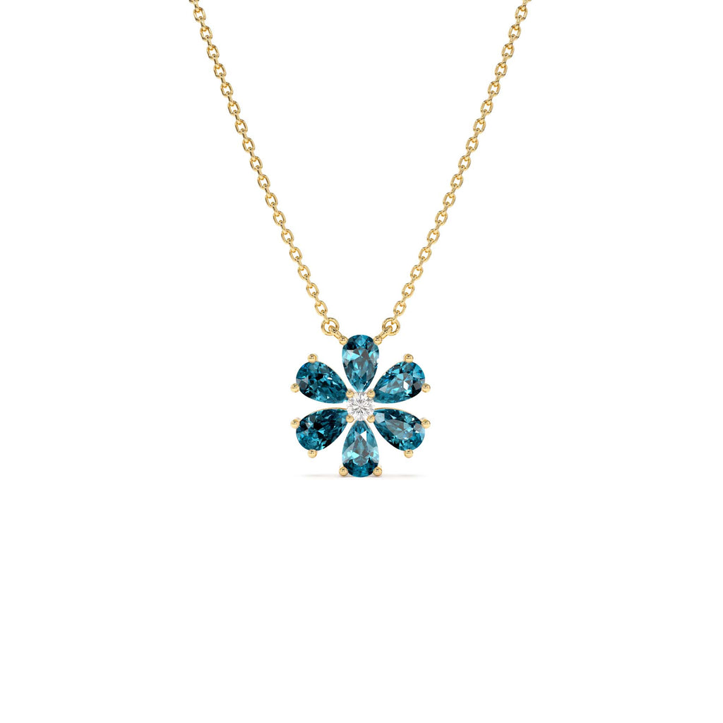 14K Gold London Blue Topaz Flower Necklace by Orlina Fine