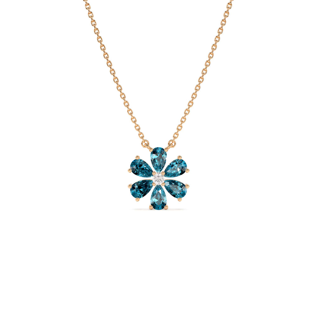 14K Gold London Blue Topaz Flower Necklace - view 2