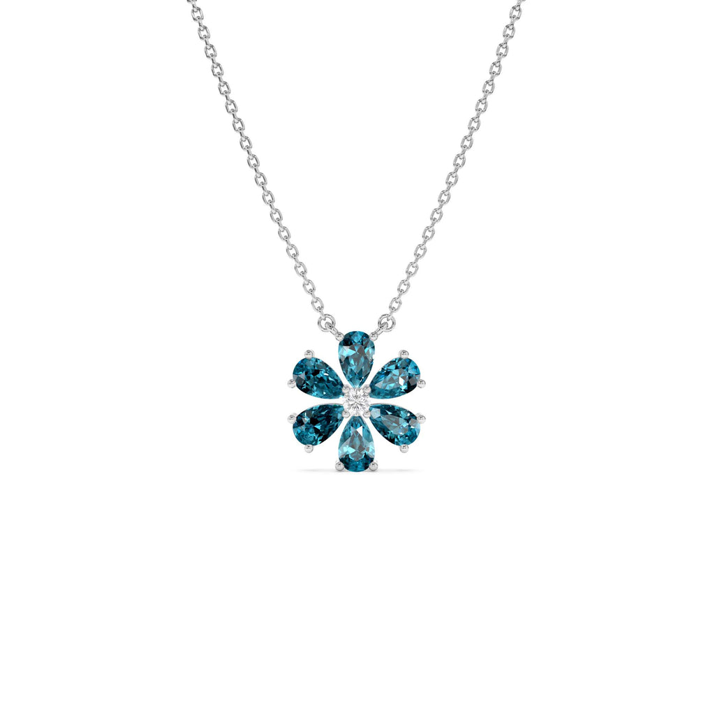 14K Gold London Blue Topaz Flower Necklace - view 3