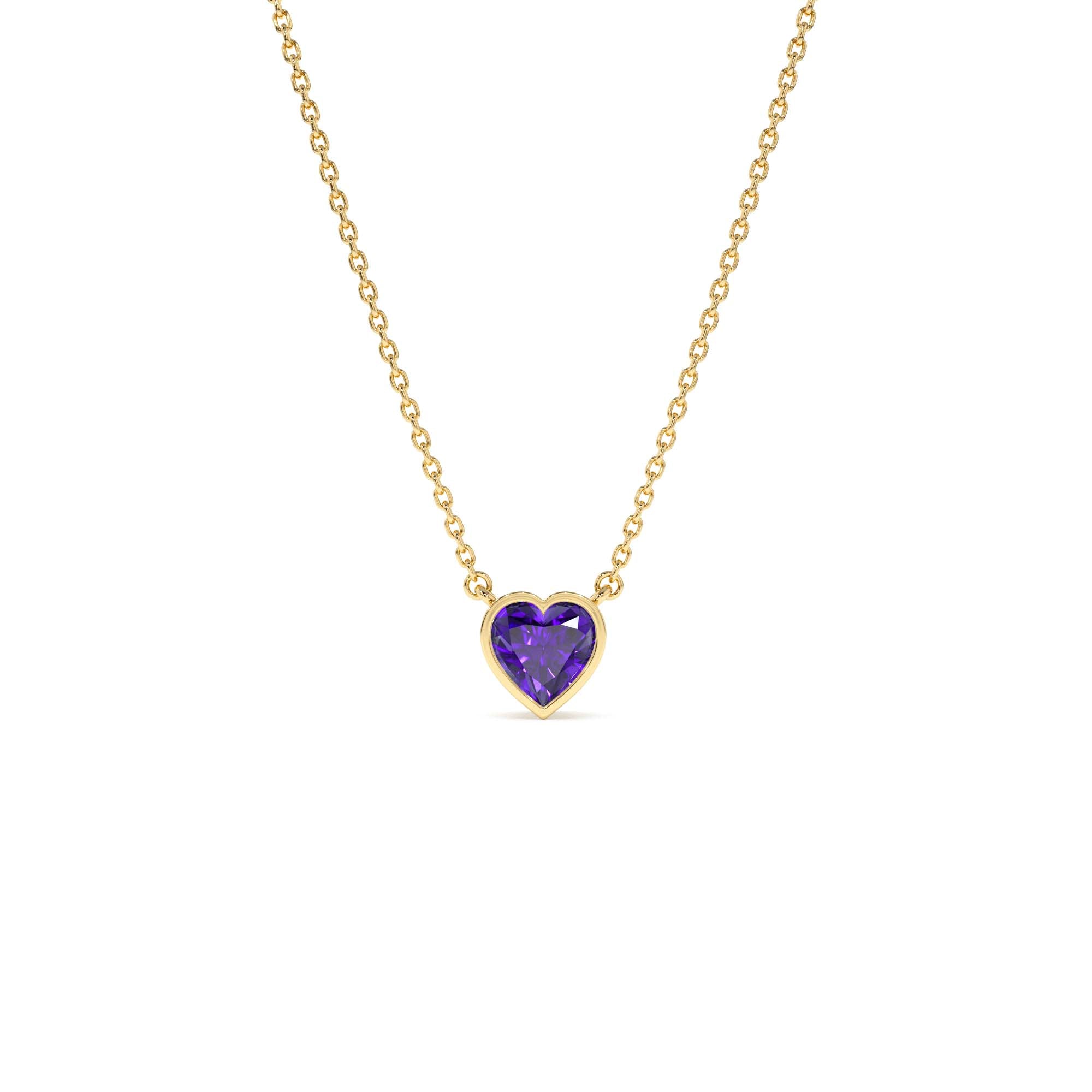 14K Gold Heart Shaped Amethyst Layering Necklace by Orlina Fine