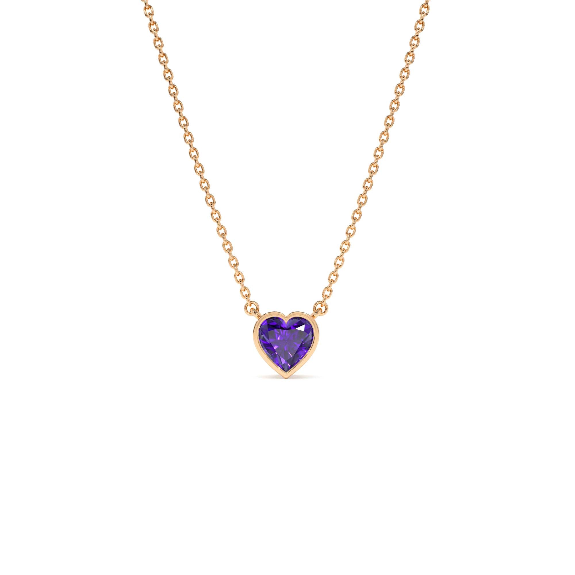 14K Gold Heart Shaped Amethyst Layering Necklace - view 2
