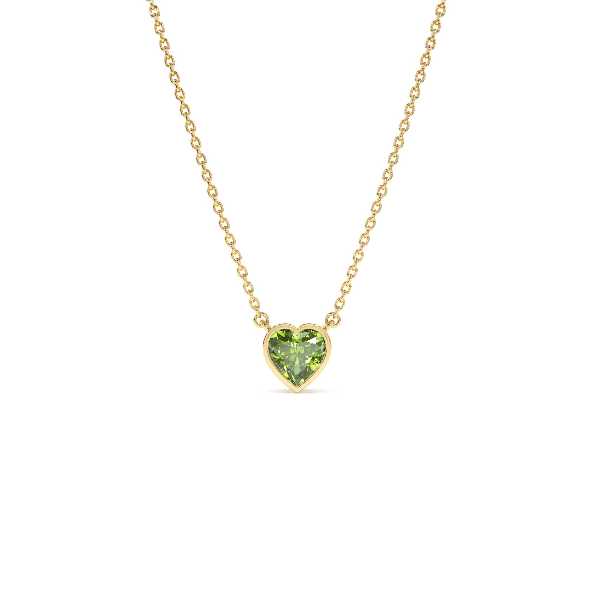 14K Gold Heart Shaped Peridot Layering Necklace by Orlina Fine