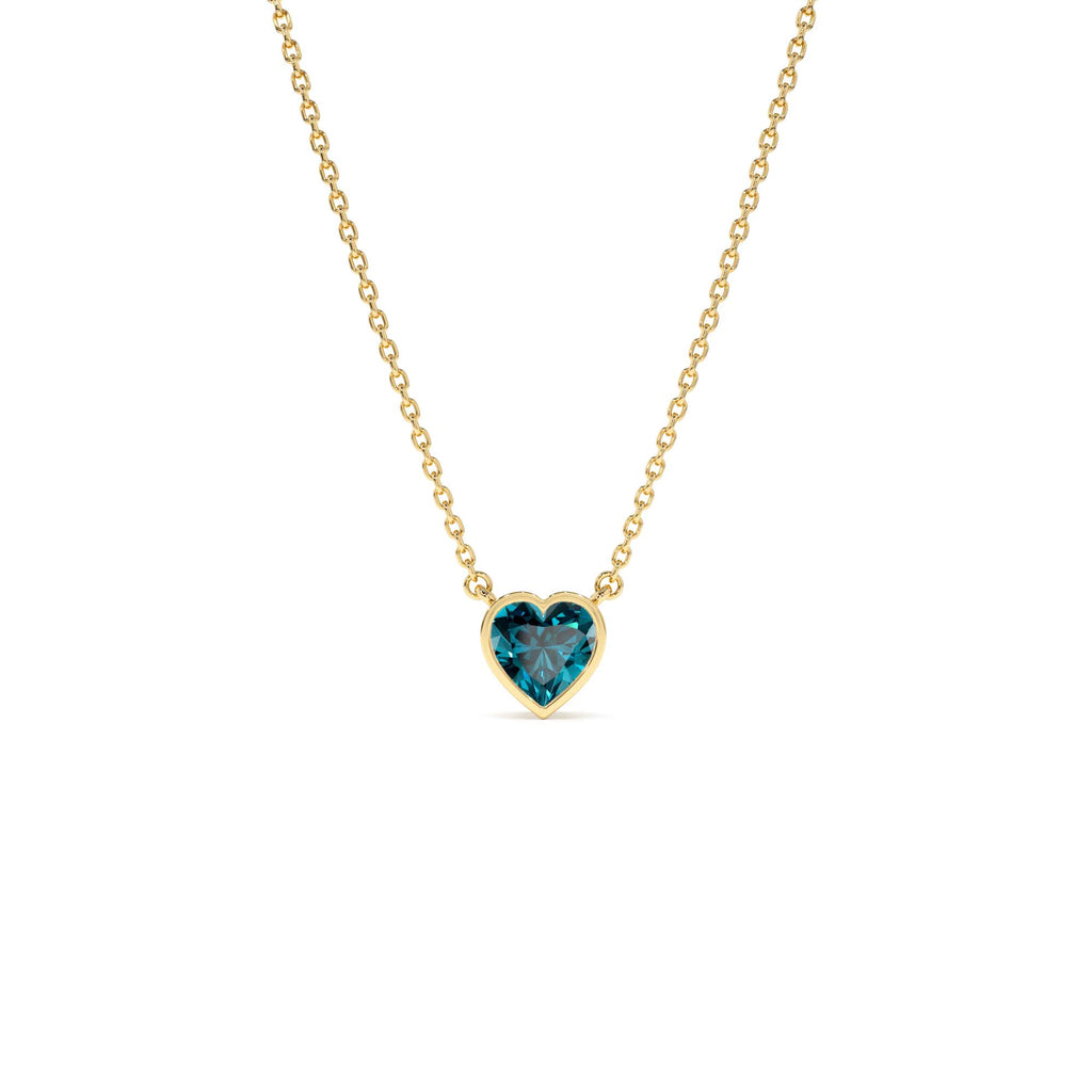 14K Gold Heart Shaped London Blue Topaz Layering Necklace by Orlina Fine