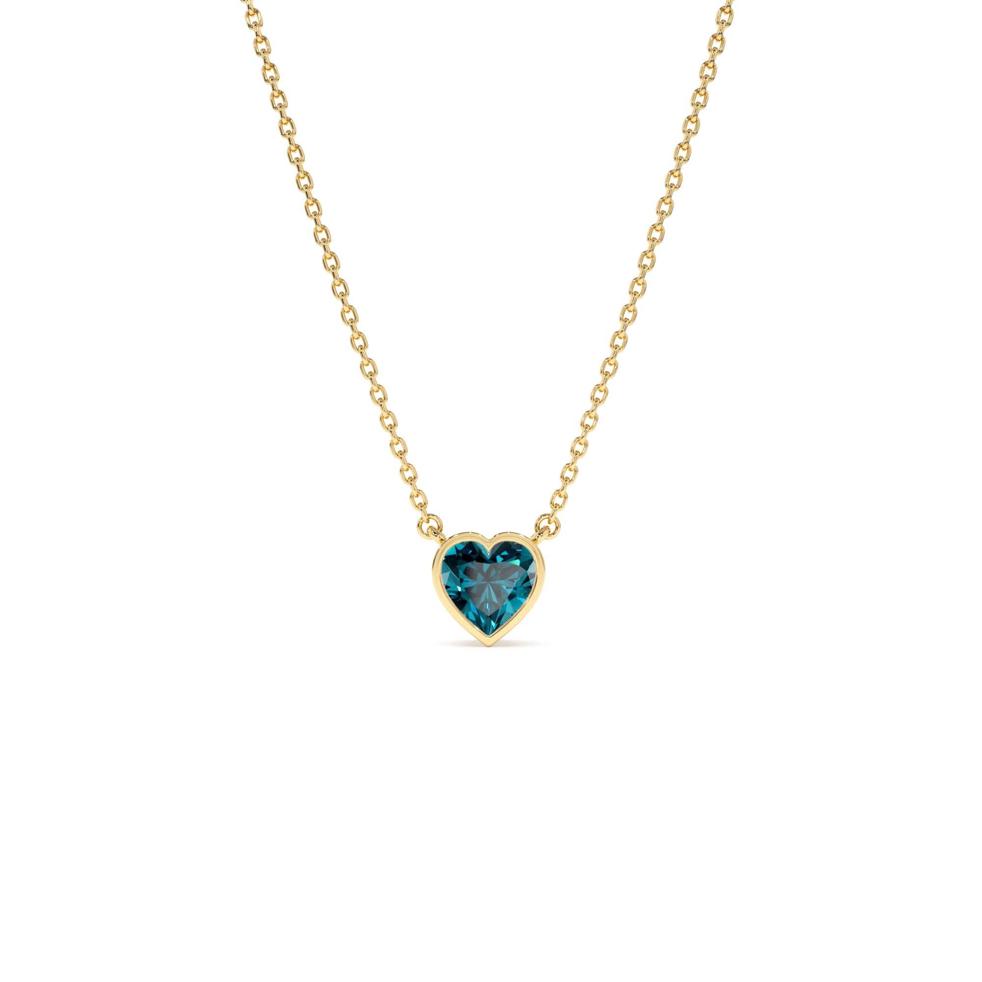 14K Gold Heart Shaped London Blue Topaz Layering Necklace by Orlina Fine