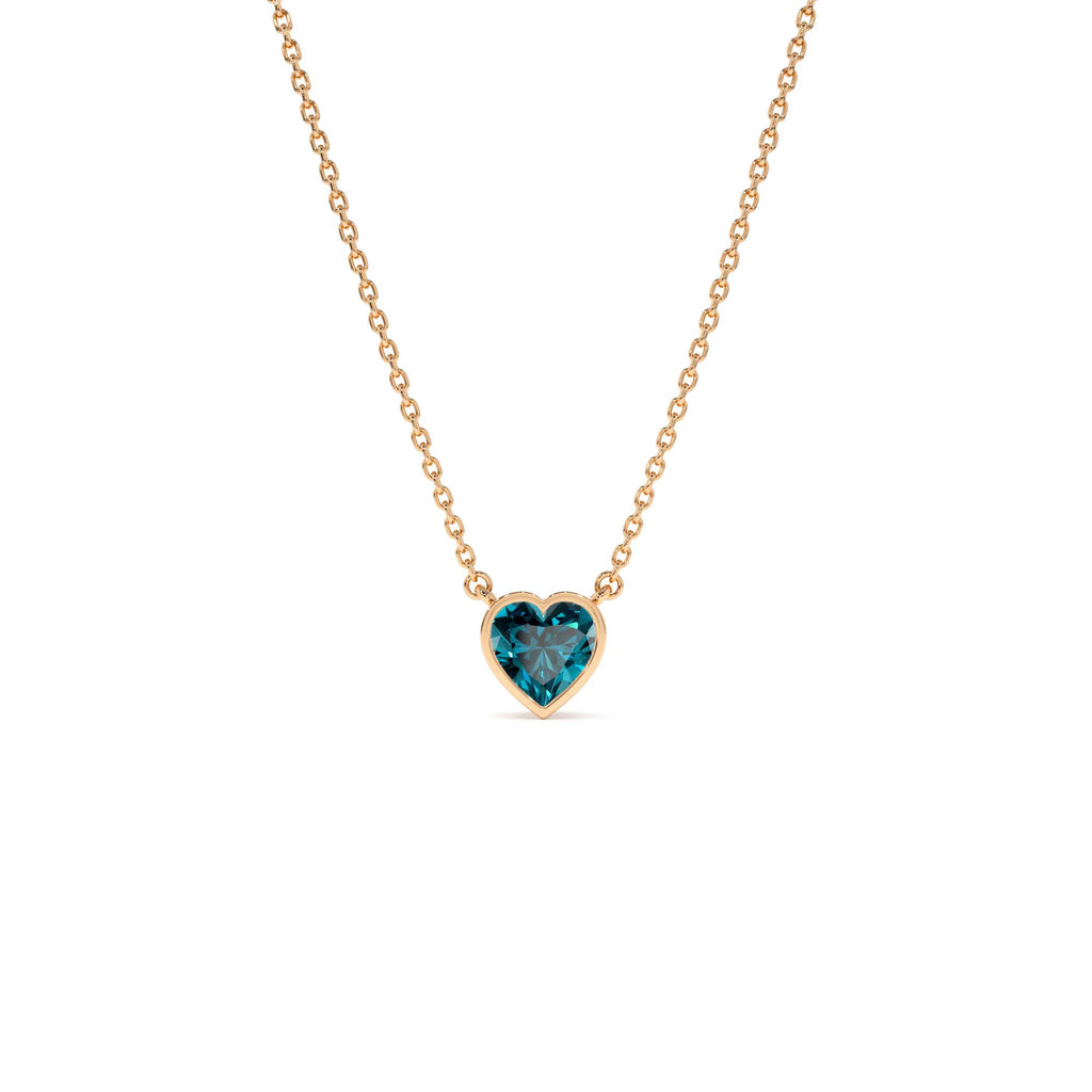 14K Gold Heart Shaped London Blue Topaz Layering Necklace - view 2