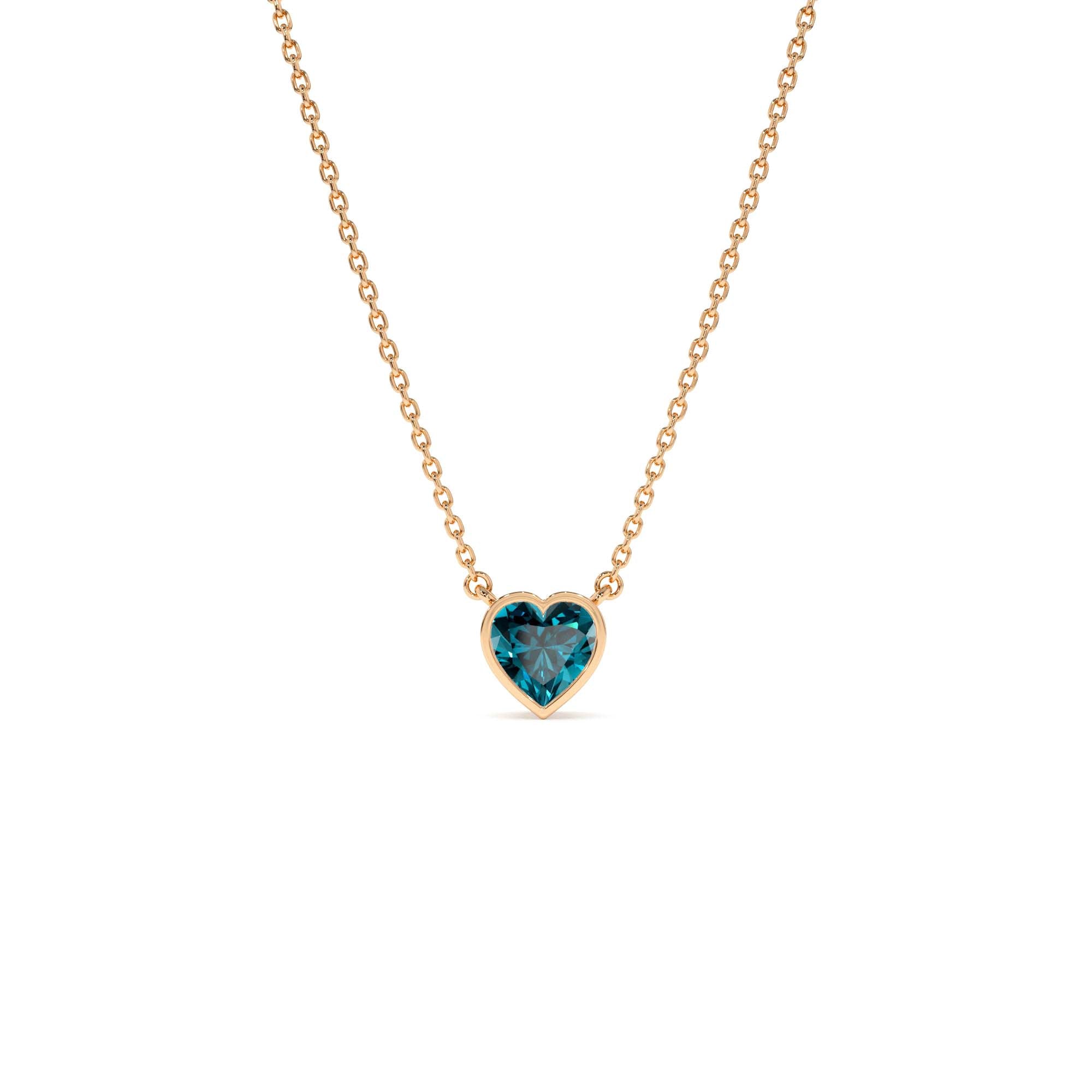 14K Gold Heart Shaped London Blue Topaz Layering Necklace - view 2