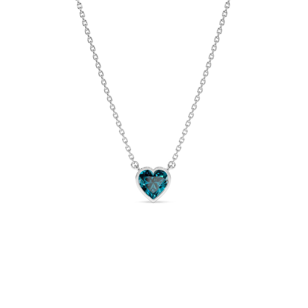 14K Gold Heart Shaped London Blue Topaz Layering Necklace - view 3