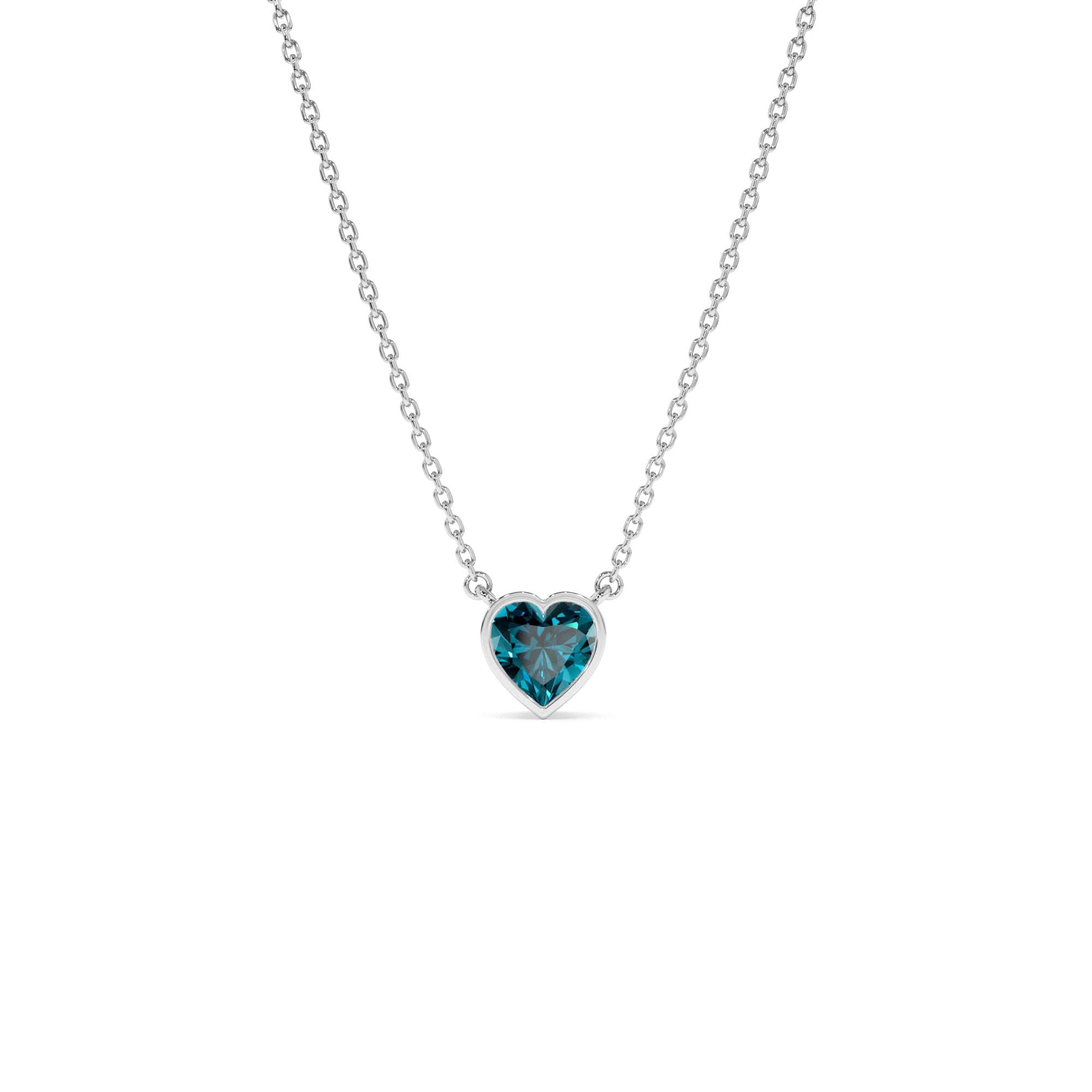 14K Gold Heart Shaped London Blue Topaz Layering Necklace - view 3