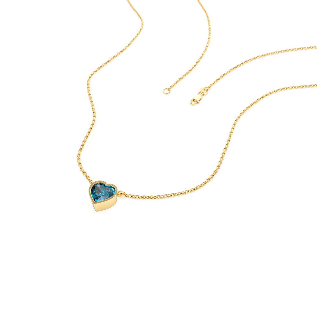 14K Gold Heart Shaped London Blue Topaz Layering Necklace - view 4