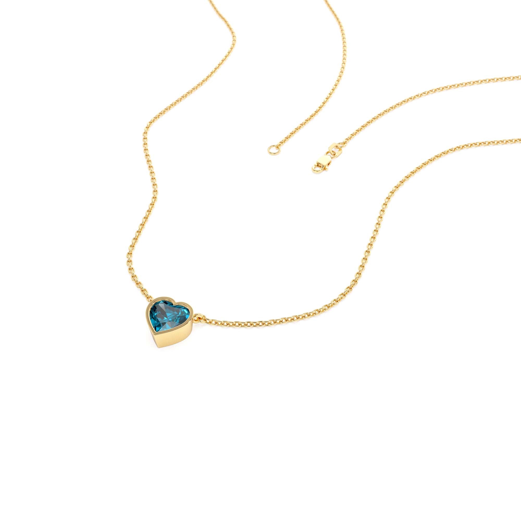 14K Gold Heart Shaped London Blue Topaz Layering Necklace - view 4