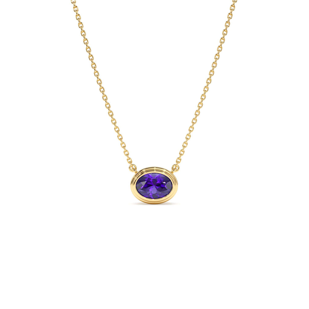 14K Gold Oval Shape Bezel Set Amethyst Necklace by Orlina Fine
