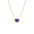 14K Gold Oval Shape Bezel Set Amethyst Necklace by Orlina Fine