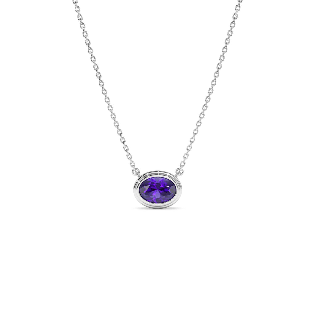 14K Gold Oval Shape Bezel Set Amethyst Necklace - view 2