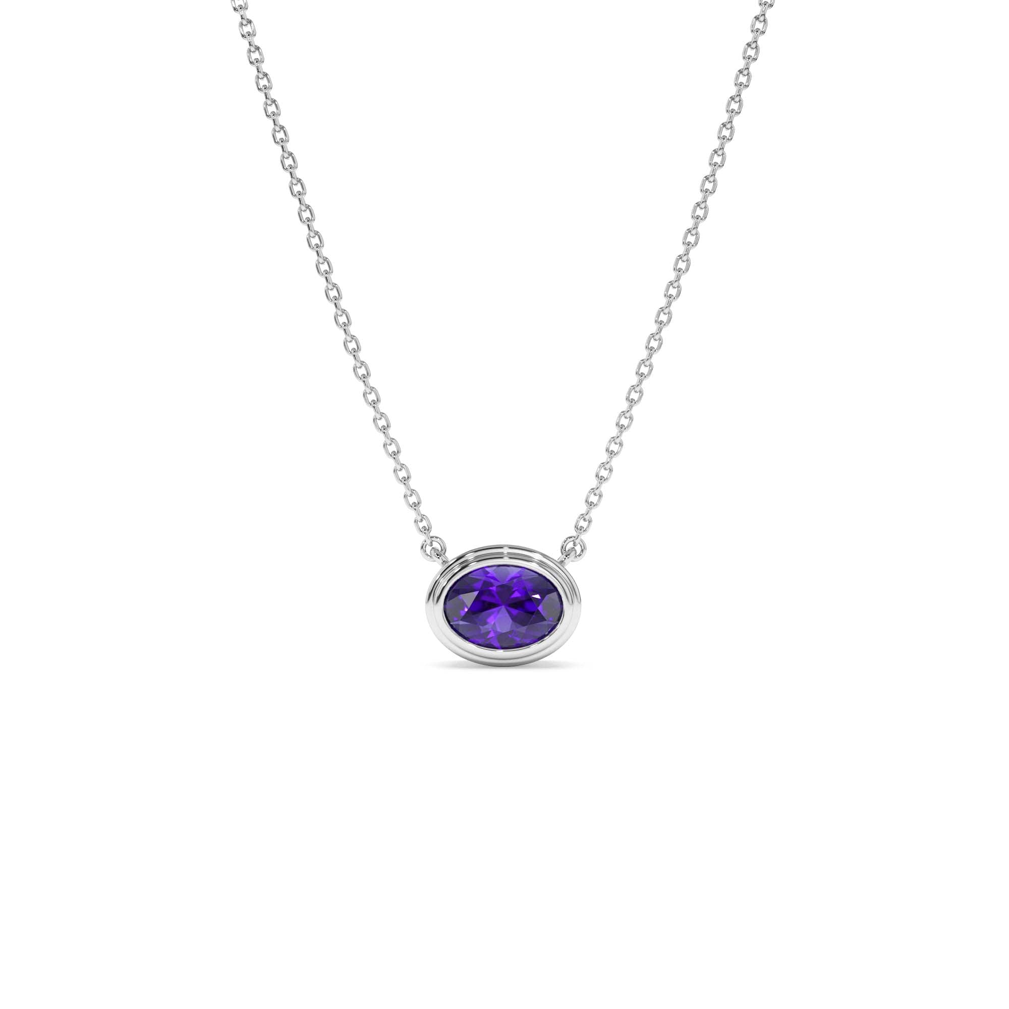 14K Gold Oval Shape Bezel Set Amethyst Necklace - view 2