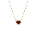 14K Gold Oval Shape Bezel Set Garnet Necklace by Orlina Fine