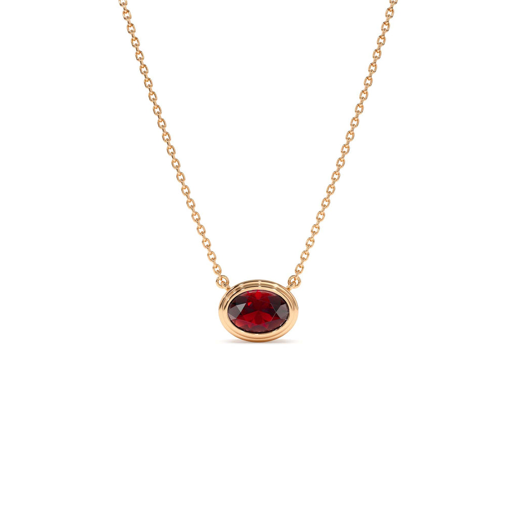 14K Gold Oval Shape Bezel Set Garnet Necklace - view 2