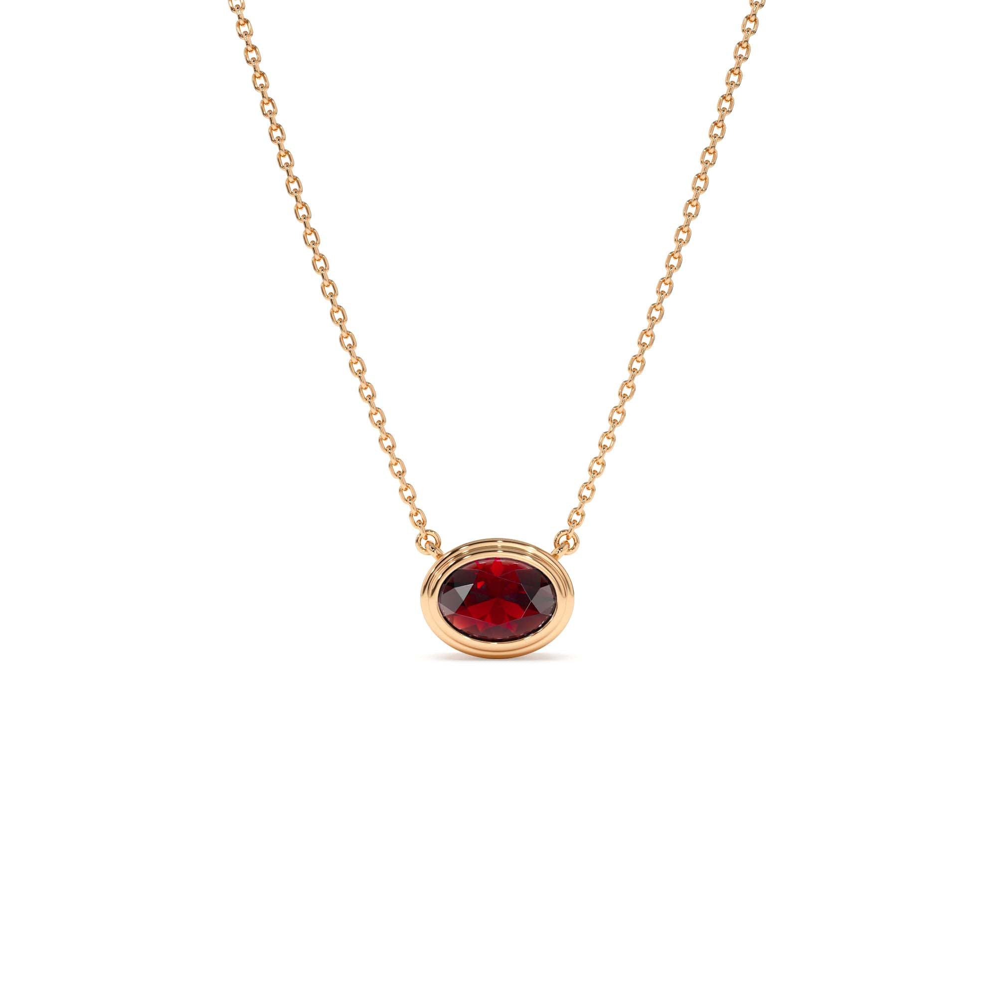 14K Gold Oval Shape Bezel Set Garnet Necklace - view 2