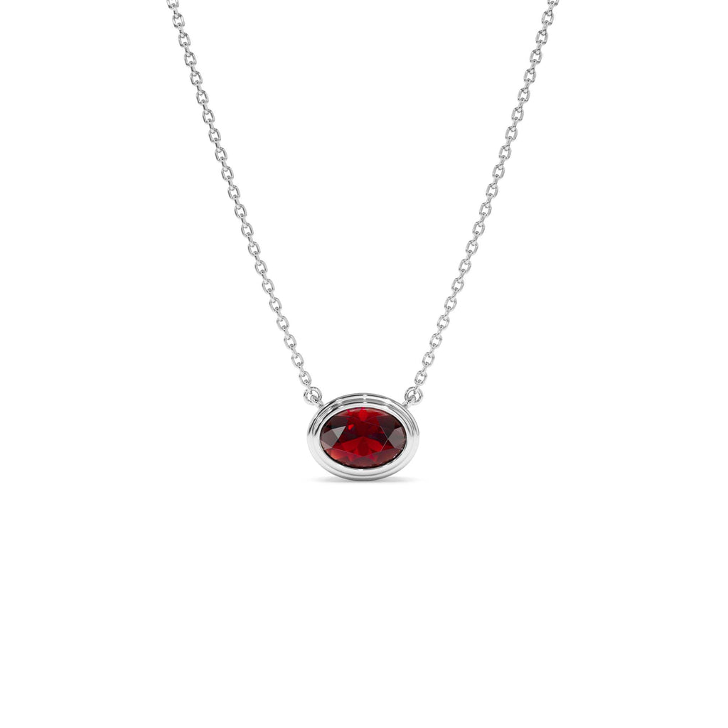 14K Gold Oval Shape Bezel Set Garnet Necklace - view 3