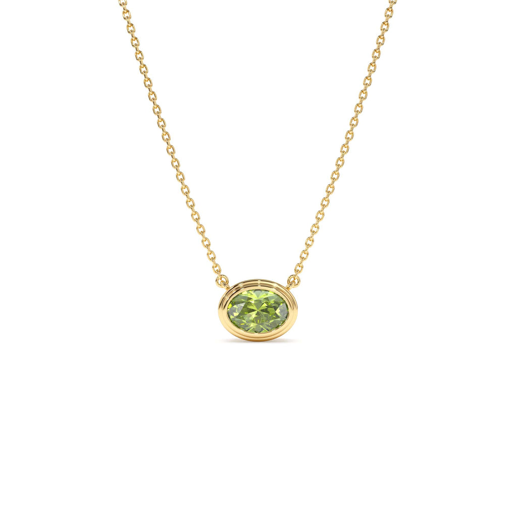 14K Gold Oval Shape Bezel Set Peridot Necklace by Orlina Fine
